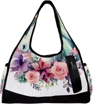Gym Bags for Men,Travel Duffel Bags for Women,Unicorn Floral Bushes,Workout Bag