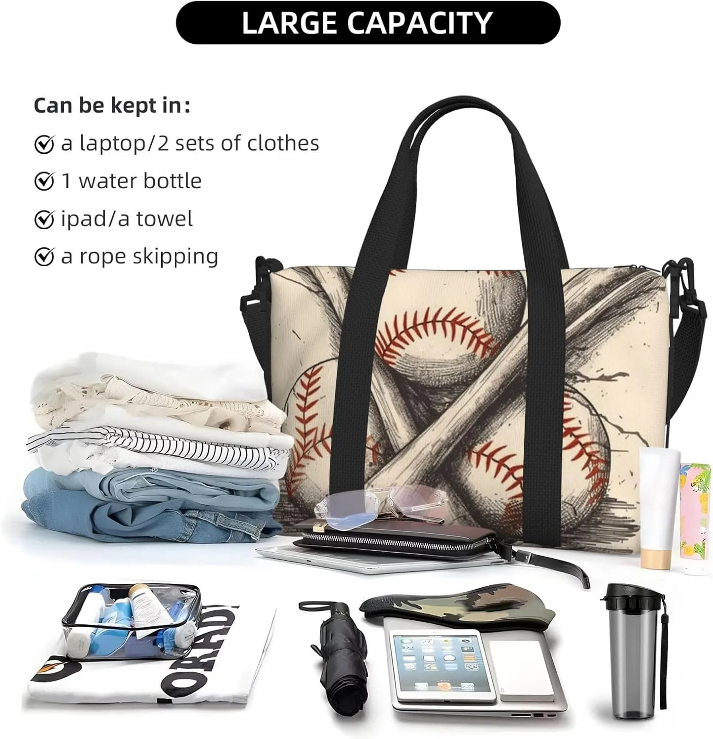 Gym Bags Small Baseball Bats and Ball Duffel Bag Overnight Bag with Shoe Compartment Carryon Bag for Men Women