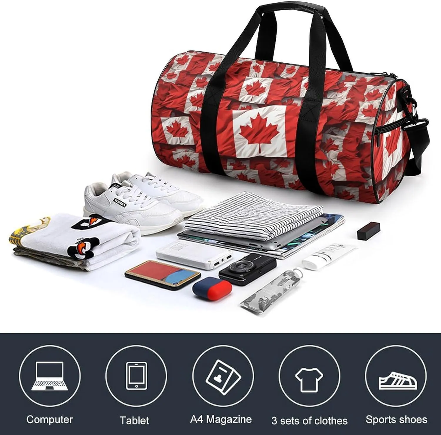 Gym Bags Small Canadian Flag Duffel Bag Overnight Bag with Shoe Compartment Carryon Bag for Men Women