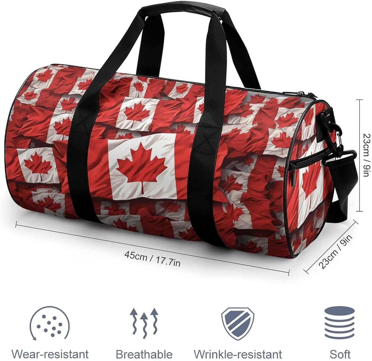 Gym Bags Small Canadian Flag Duffel Bag Overnight Bag with Shoe Compartment Carryon Bag for Men Women