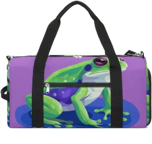 Gym Bags Small Color Block Frog Duffel Bag Overnight Bag with Shoe Compartment Carryon Bag for Men Women