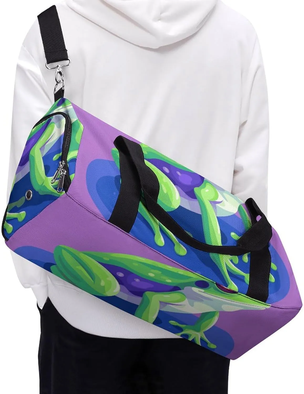 Gym Bags Small Color Block Frog Duffel Bag Overnight Bag with Shoe Compartment Carryon Bag for Men Women
