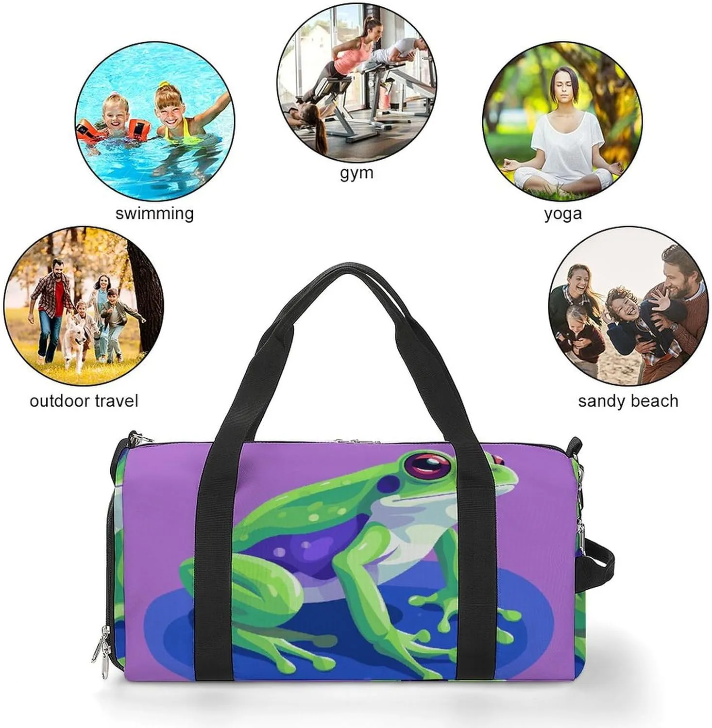 Gym Bags Small Color Block Frog Duffel Bag Overnight Bag with Shoe Compartment Carryon Bag for Men Women