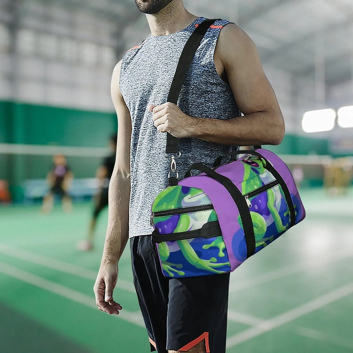 Gym Bags Small Color Block Frog Duffel Bag Overnight Bag with Shoe Compartment Carryon Bag for Men Women