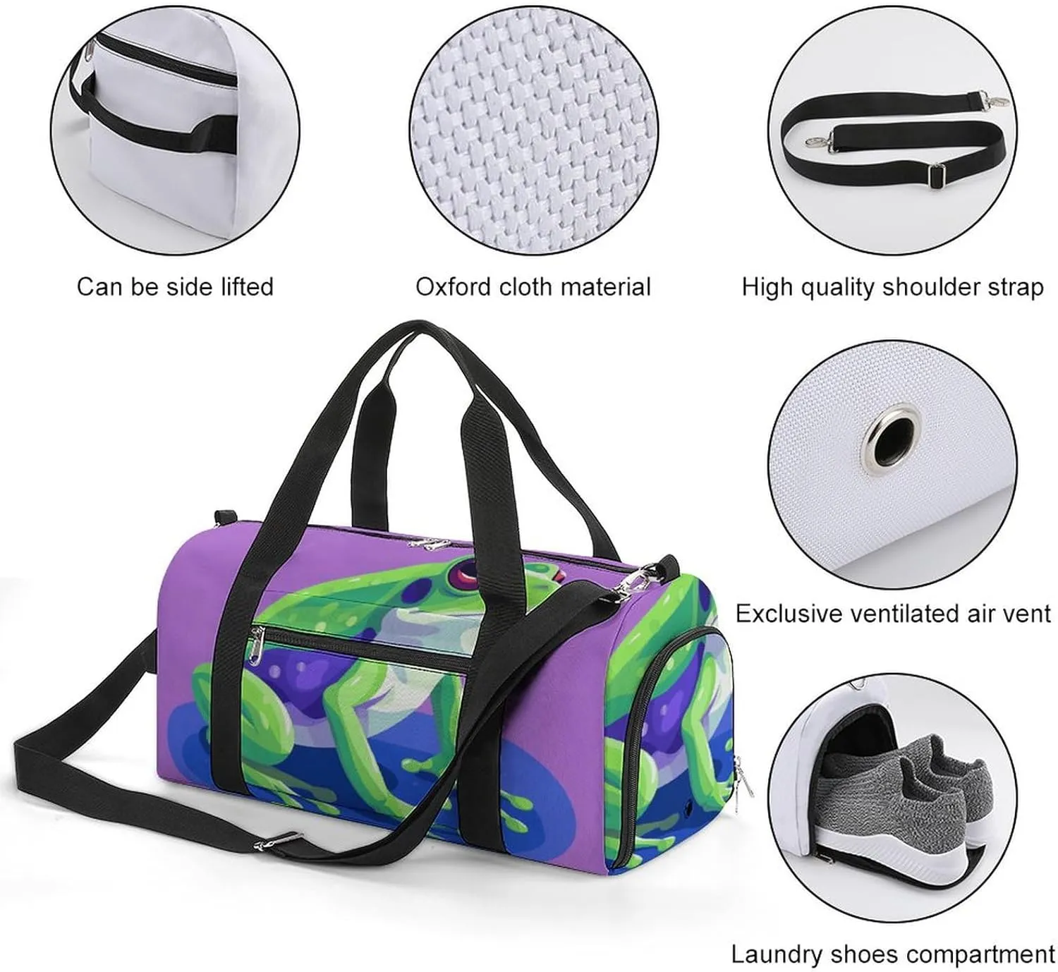 Gym Bags Small Color Block Frog Duffel Bag Overnight Bag with Shoe Compartment Carryon Bag for Men Women