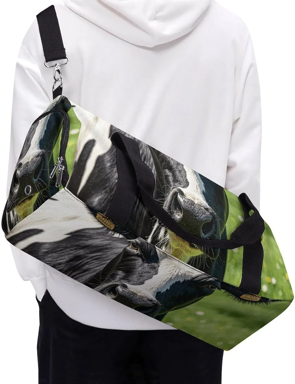 Gym Bags Small Cow Black And White Spot Duffel Bag Overnight Bag with Shoe Compartment Carryon Bag for Men Women