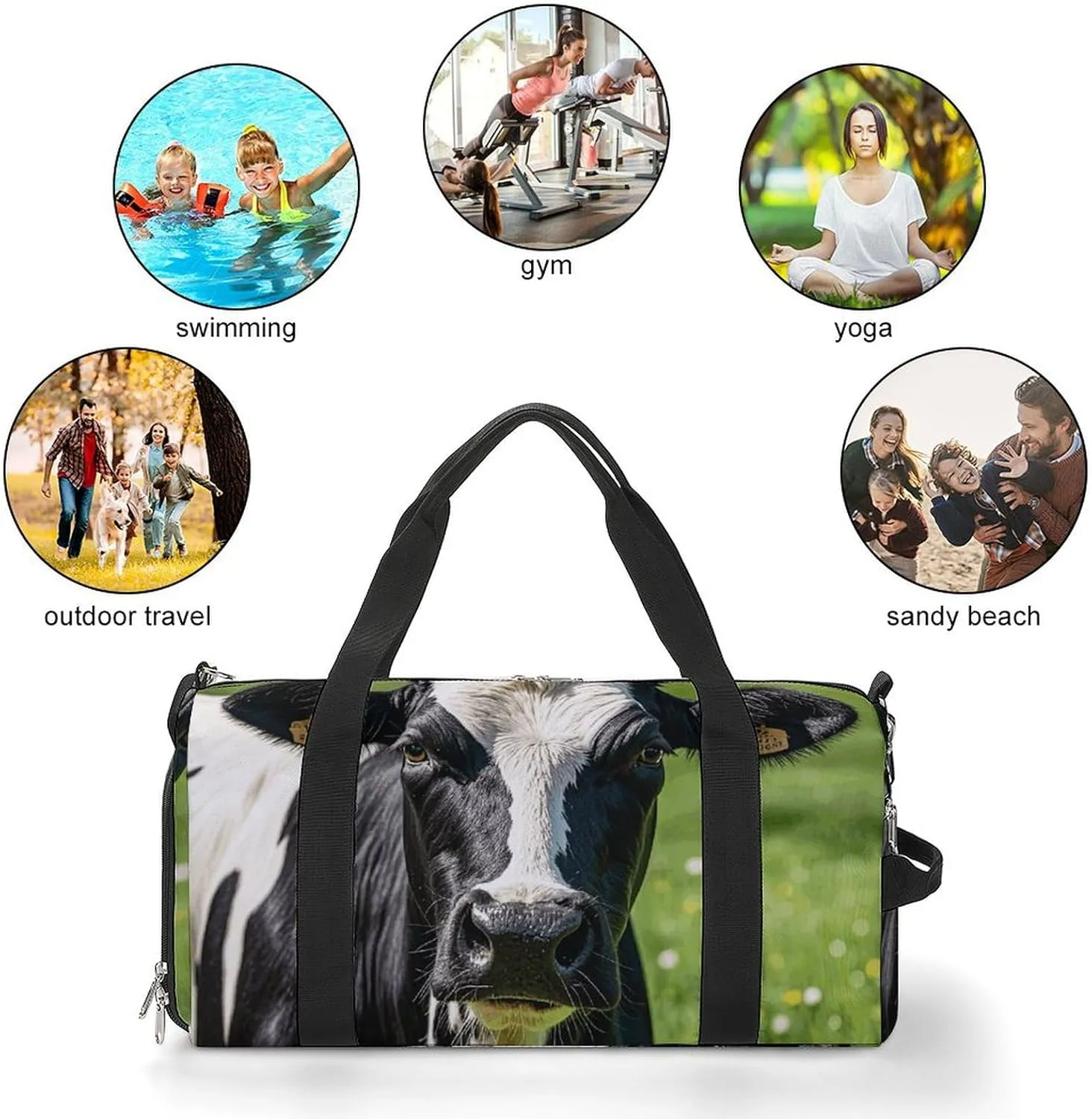 Gym Bags Small Cow Black And White Spot Duffel Bag Overnight Bag with Shoe Compartment Carryon Bag for Men Women