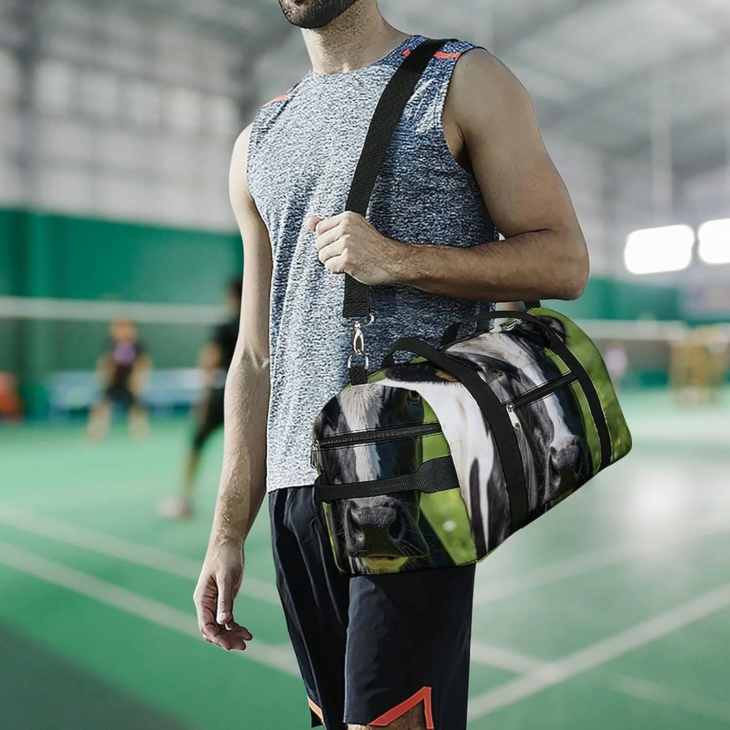Gym Bags Small Cow Black And White Spot Duffel Bag Overnight Bag with Shoe Compartment Carryon Bag for Men Women