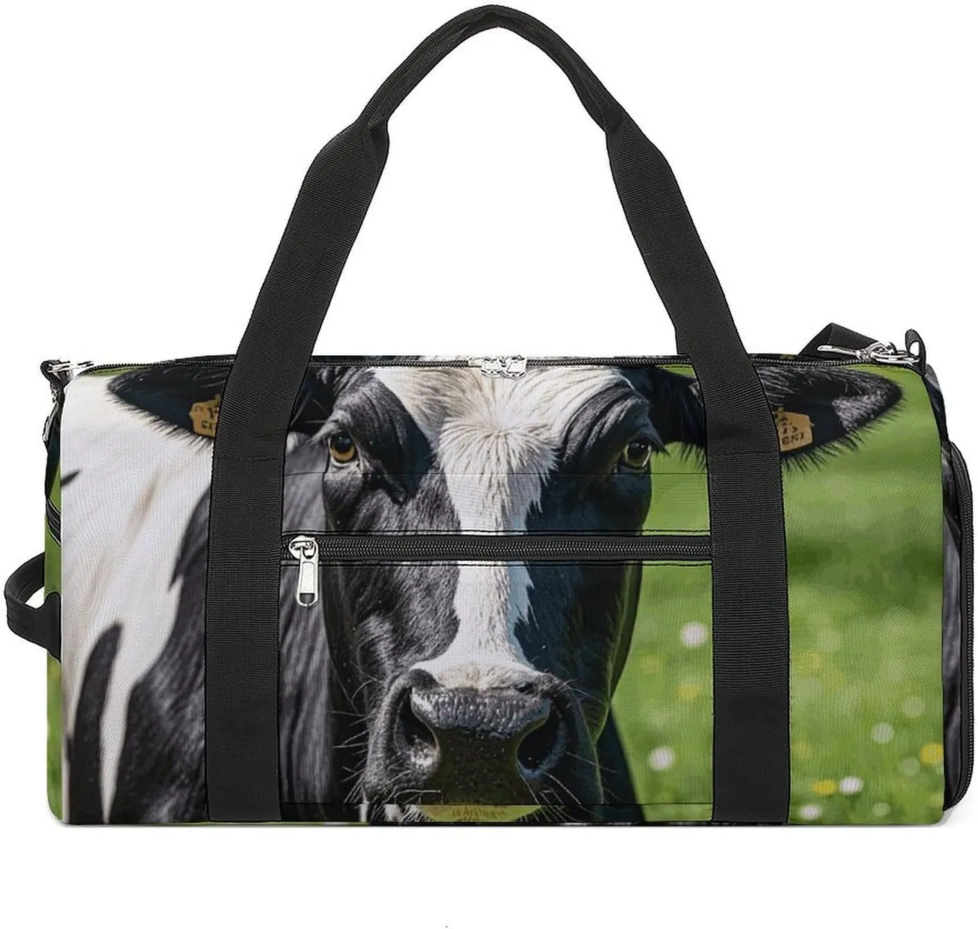 Gym Bags Small Cow Black And White Spot Duffel Bag Overnight Bag with Shoe Compartment Carryon Bag for Men Women