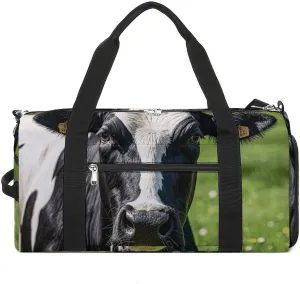 Gym Bags Small Cow Black And White Spot Duffel Bag Overnight Bag with Shoe Compartment Carryon Bag for Men Women
