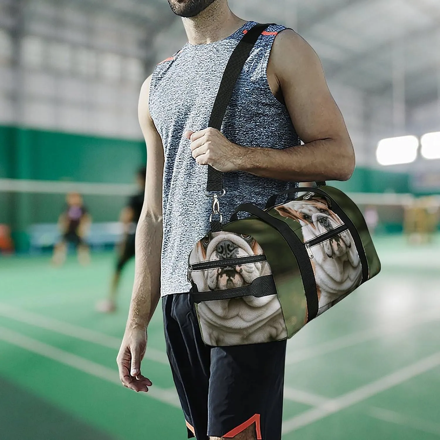 Gym Bags Small Cute English Bulldog Duffel Bag Overnight Bag with Shoe Compartment Carryon Bag for Men Women