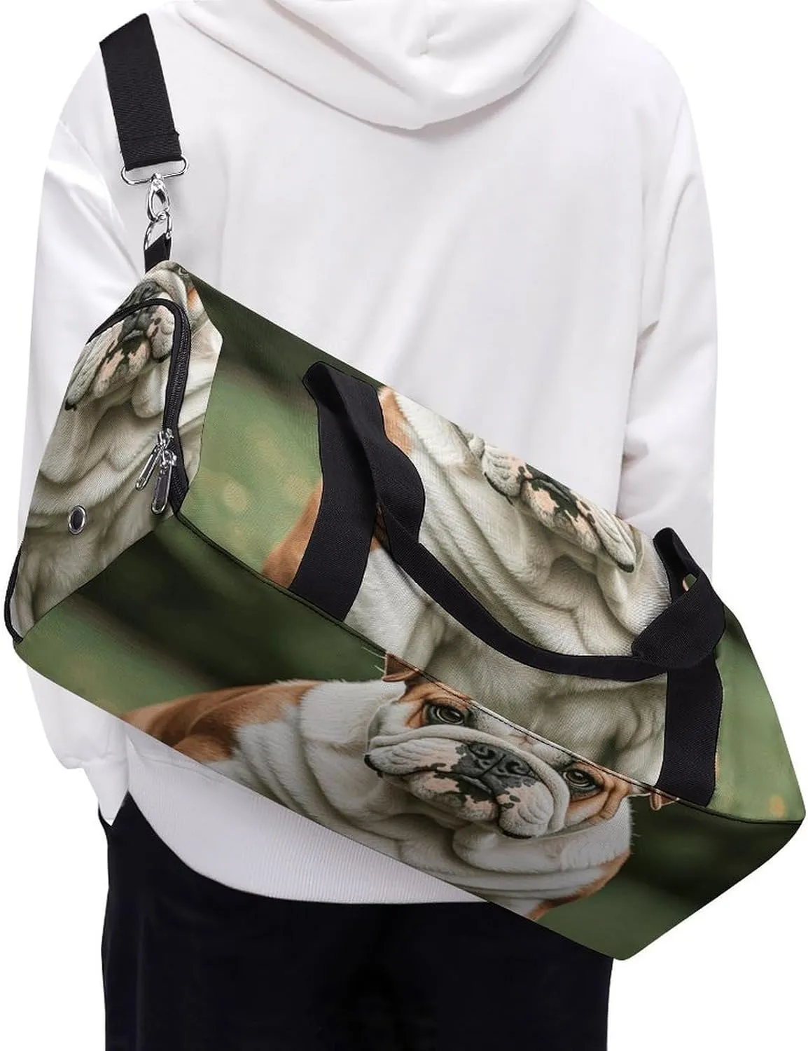 Gym Bags Small Cute English Bulldog Duffel Bag Overnight Bag with Shoe Compartment Carryon Bag for Men Women