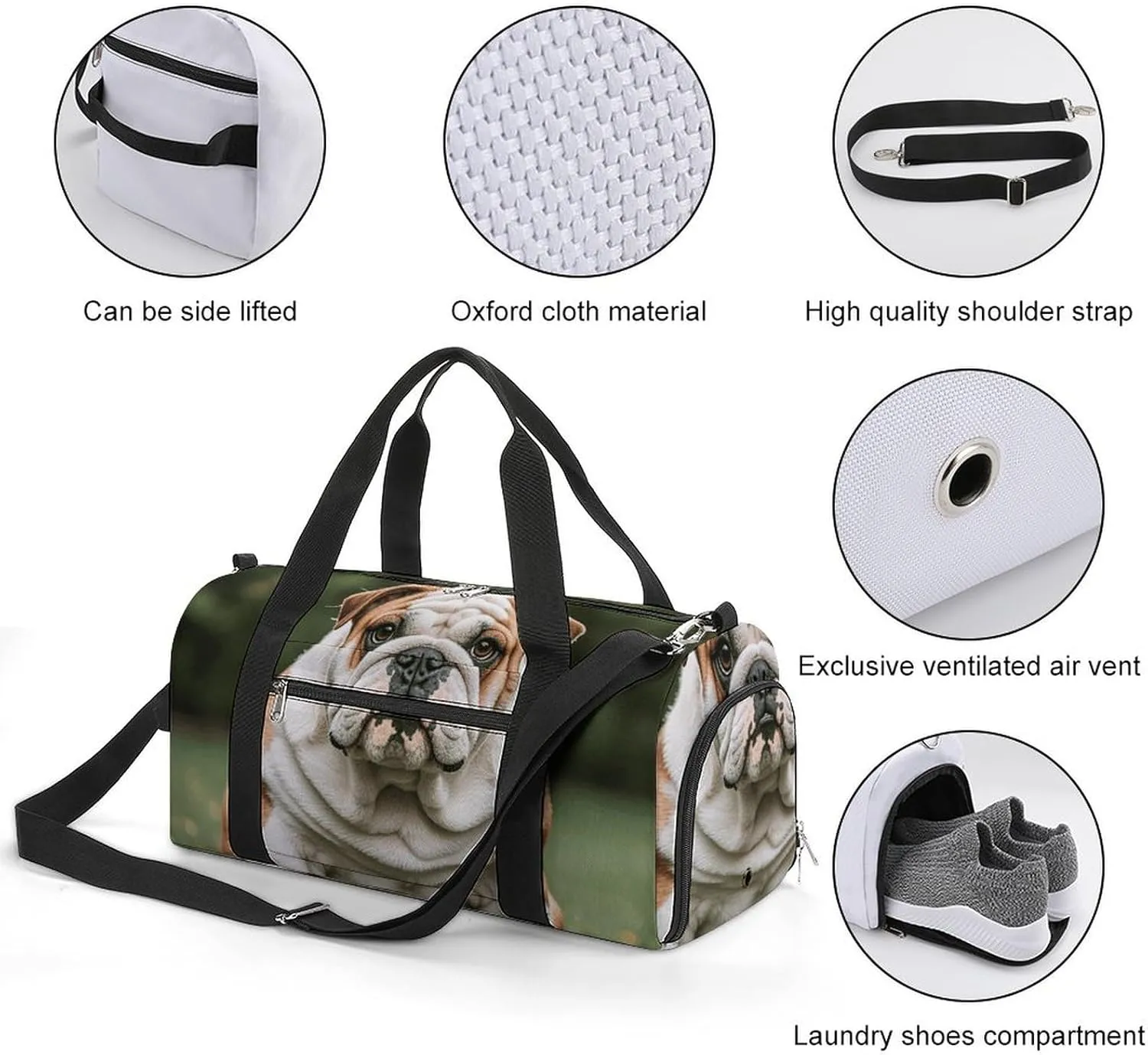 Gym Bags Small Cute English Bulldog Duffel Bag Overnight Bag with Shoe Compartment Carryon Bag for Men Women