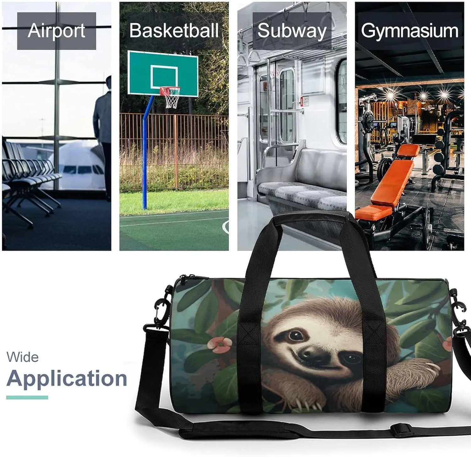 Gym Bags Small Cute Sloth Duffel Bag Overnight Bag with Shoe Compartment Carryon Bag for Men Women