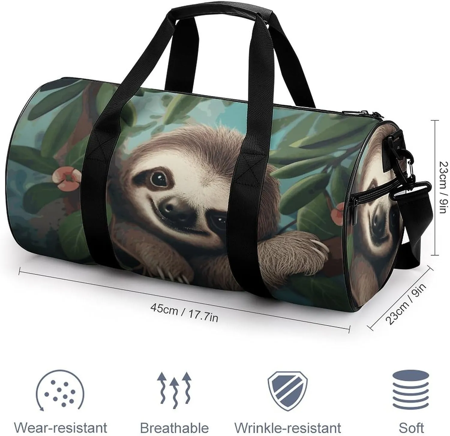 Gym Bags Small Cute Sloth Duffel Bag Overnight Bag with Shoe Compartment Carryon Bag for Men Women