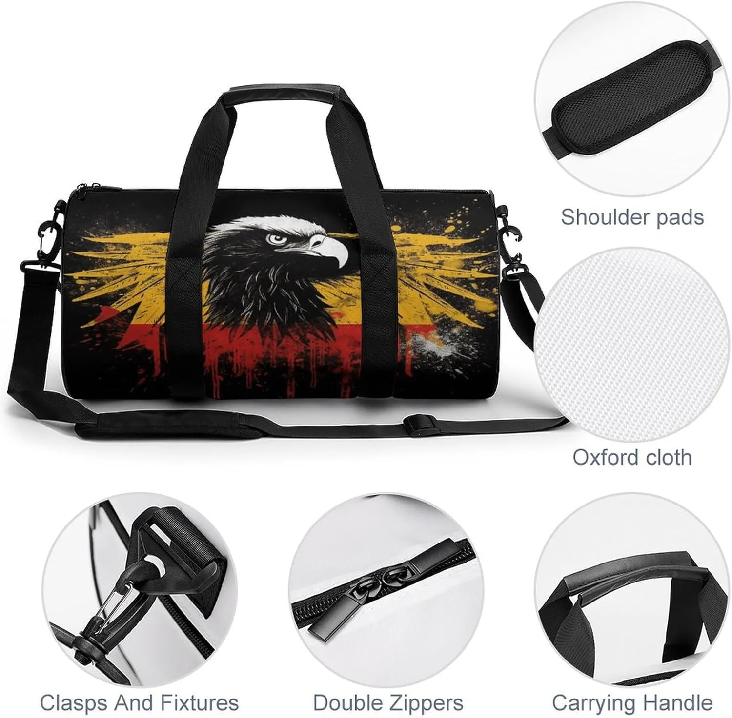 Gym Bags Small Germany Flag Eagle Duffel Bag Overnight Bag with Shoe Compartment Carryon Bag for Men Women