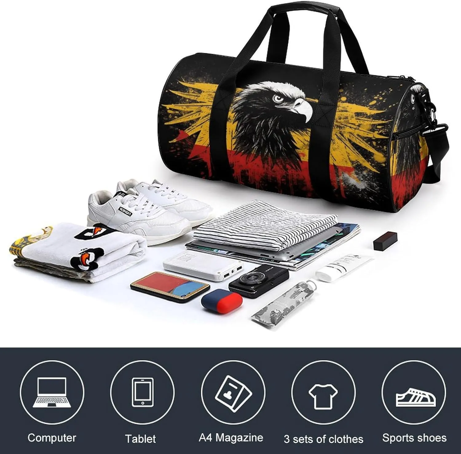 Gym Bags Small Germany Flag Eagle Duffel Bag Overnight Bag with Shoe Compartment Carryon Bag for Men Women