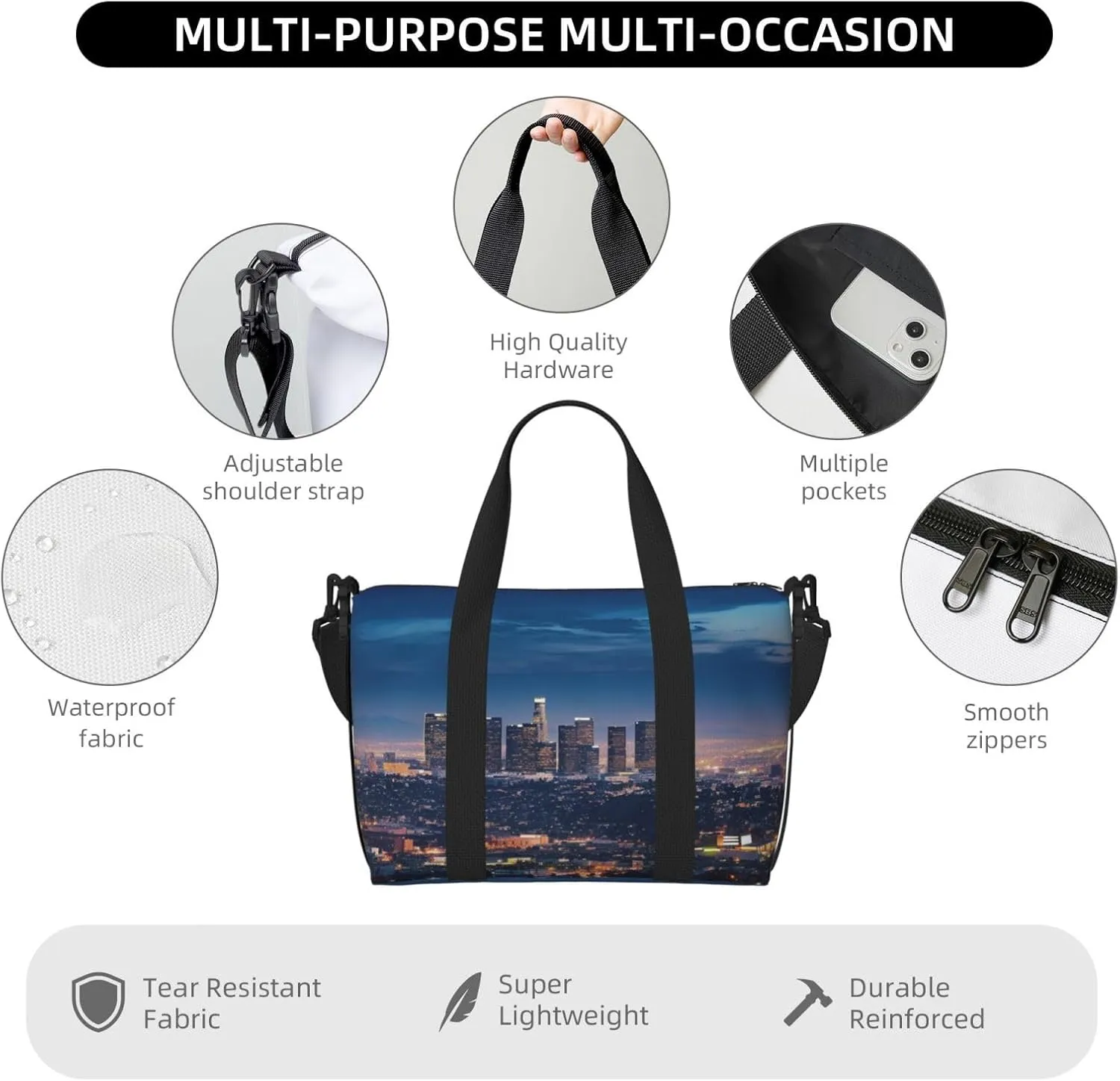 Gym Bags Small Los Angeles Skyline Duffel Bag Overnight Bag with Shoe Compartment Carryon Bag for Men Women