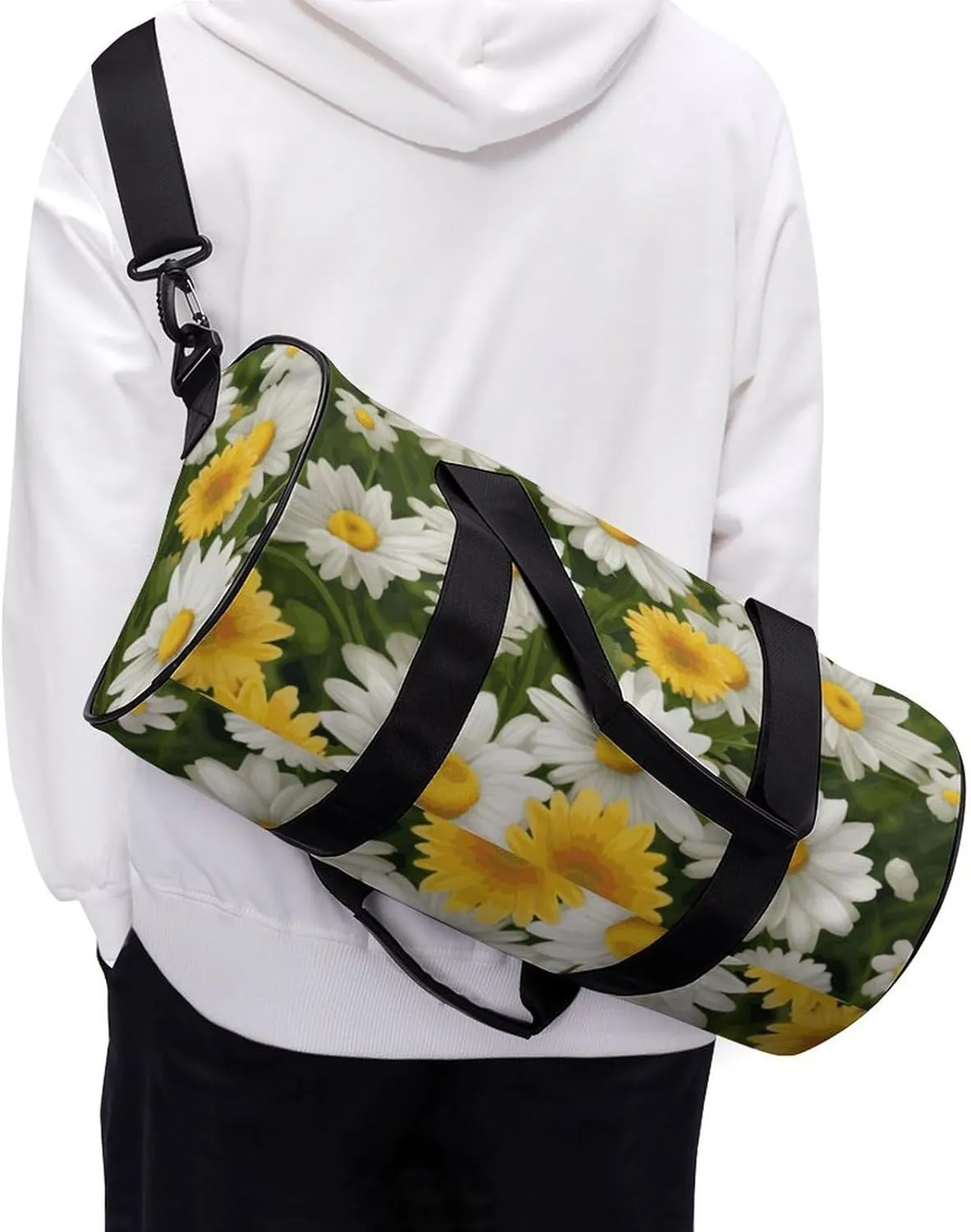 Gym Bags Small Summer Floral Daisies Flower Duffel Bag Overnight Bag with Shoe Compartment Carryon Bag for Men Women