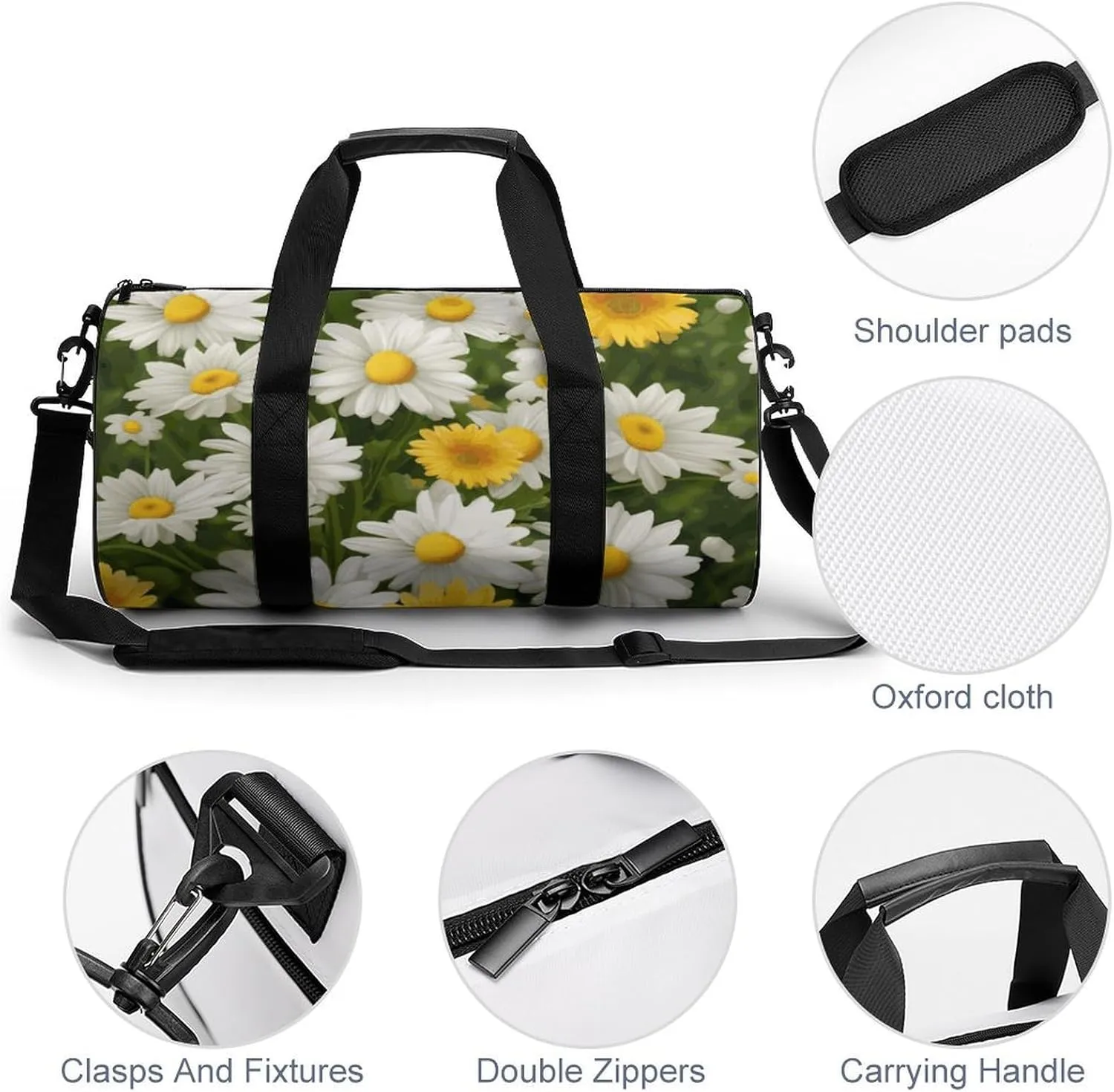 Gym Bags Small Summer Floral Daisies Flower Duffel Bag Overnight Bag with Shoe Compartment Carryon Bag for Men Women