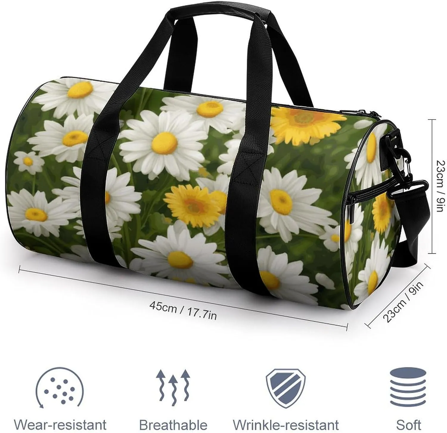 Gym Bags Small Summer Floral Daisies Flower Duffel Bag Overnight Bag with Shoe Compartment Carryon Bag for Men Women