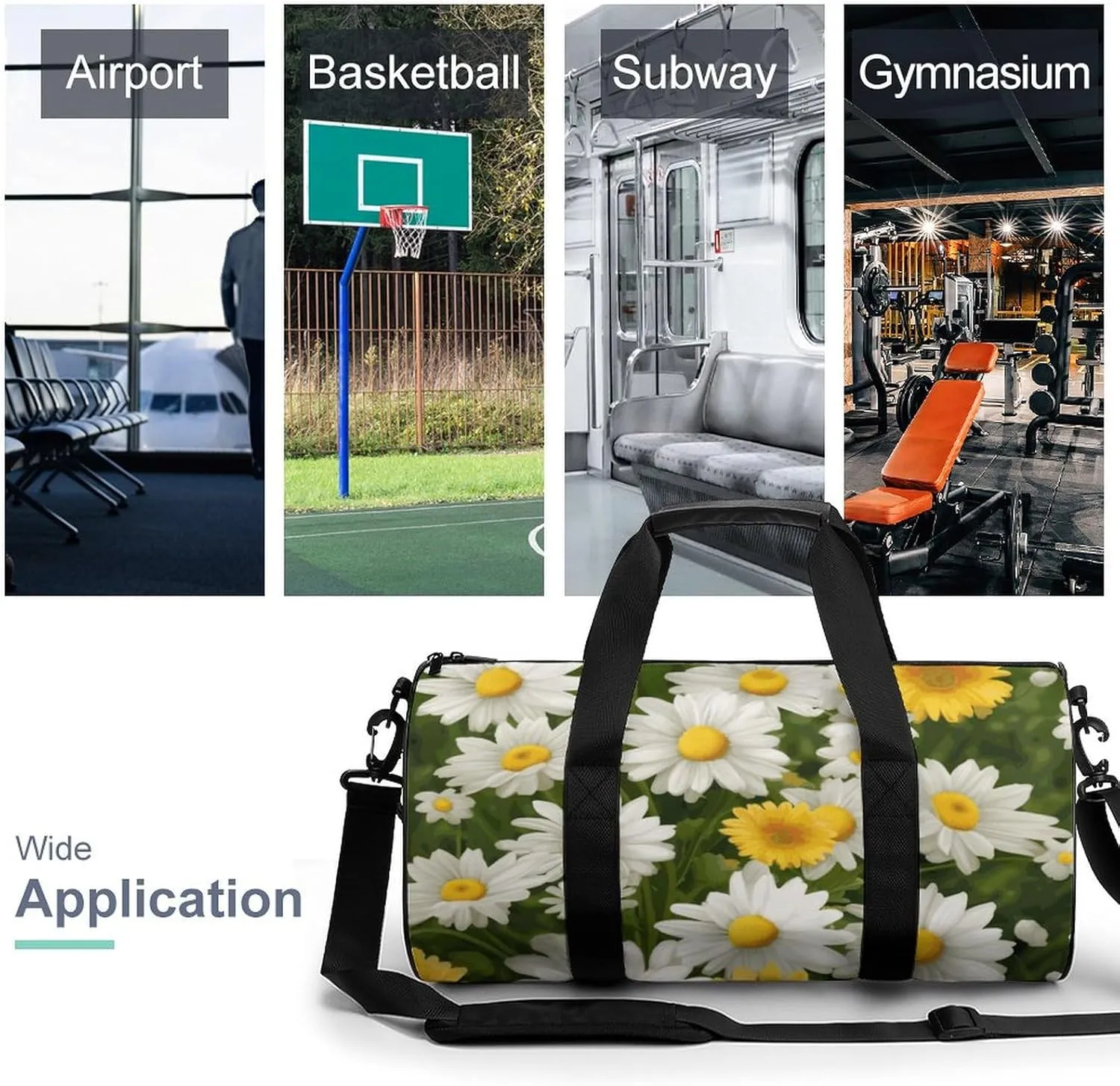 Gym Bags Small Summer Floral Daisies Flower Duffel Bag Overnight Bag with Shoe Compartment Carryon Bag for Men Women