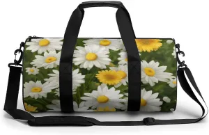 Gym Bags Small Summer Floral Daisies Flower Duffel Bag Overnight Bag with Shoe Compartment Carryon Bag for Men Women