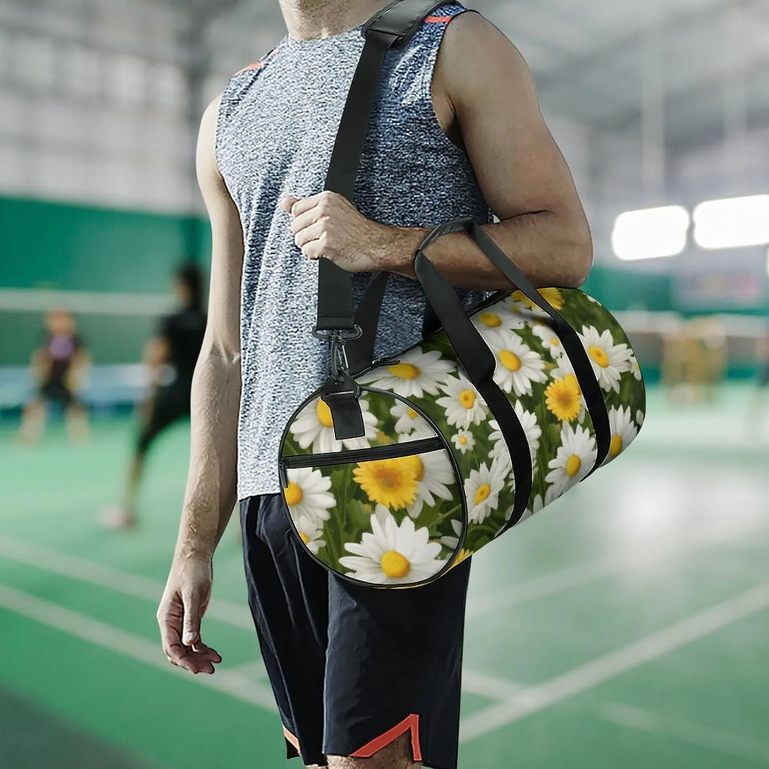 Gym Bags Small Summer Floral Daisies Flower Duffel Bag Overnight Bag with Shoe Compartment Carryon Bag for Men Women