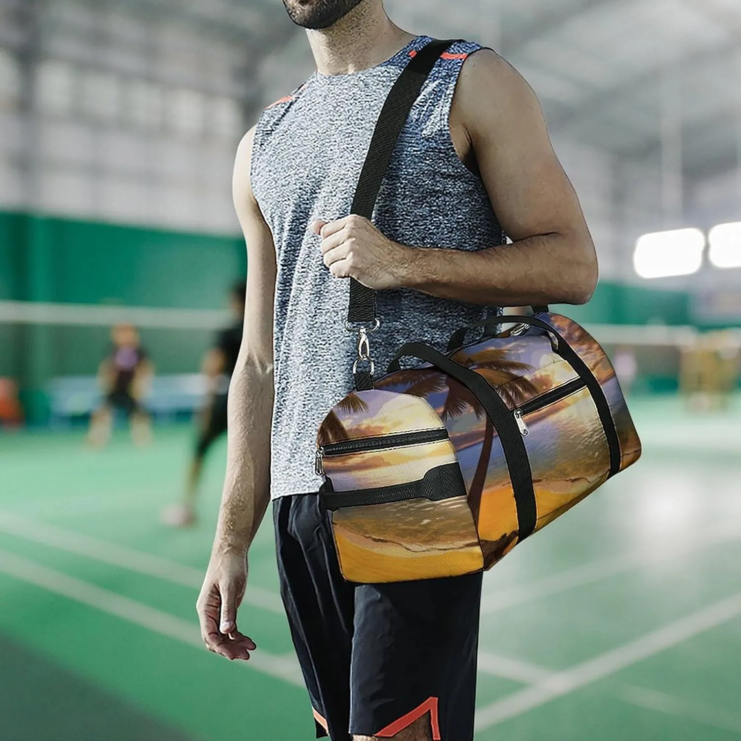 Gym Bags Small Sunset Palm Duffel Bag Overnight Bag with Shoe Compartment Carryon Bag for Men Women