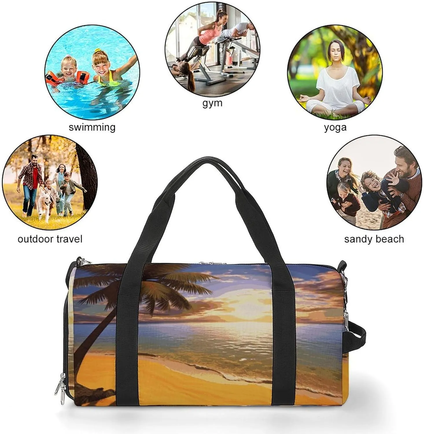 Gym Bags Small Sunset Palm Duffel Bag Overnight Bag with Shoe Compartment Carryon Bag for Men Women