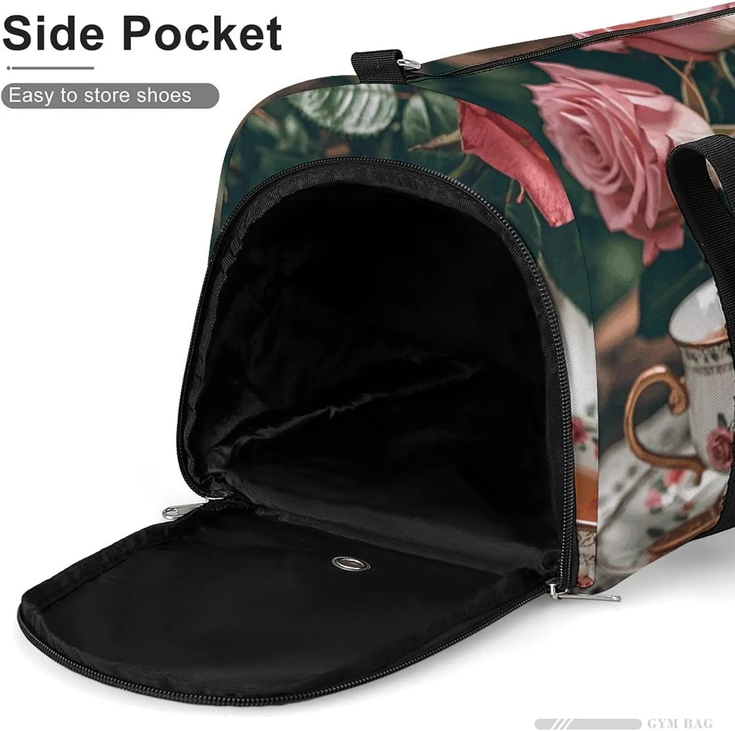 Gym Bags Small Tea Cups with Roses Romantic Duffel Bag Overnight Bag with Shoe Compartment Carryon Bag for Men Women