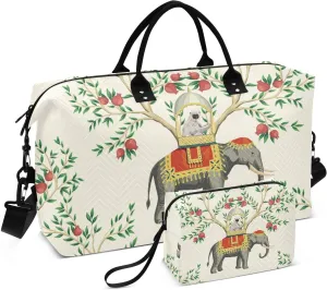Gym Duffel Bag Chinoiserie Elephant Pomegranate Tree Travel Quilted Bags Set for Overnight Weekender Trip