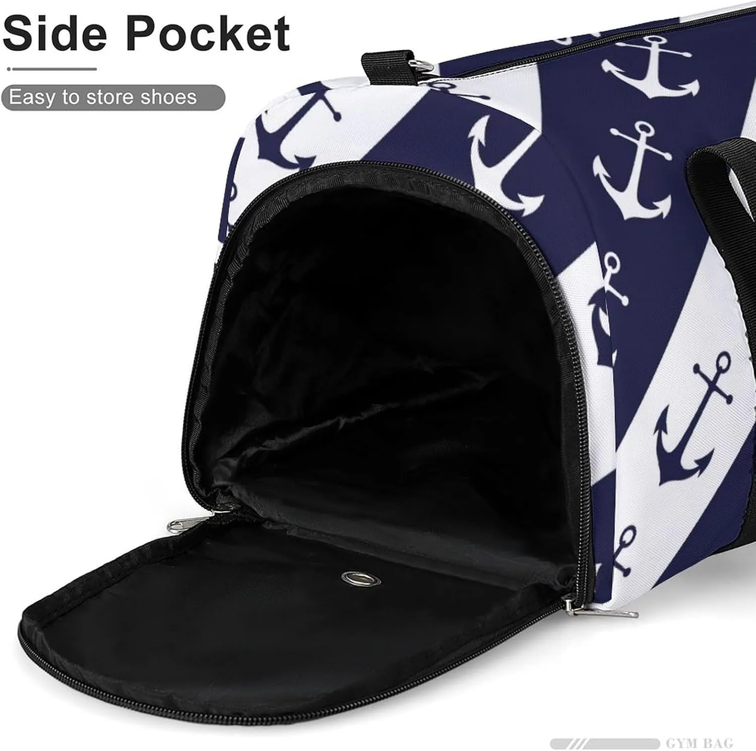 Gym Duffel Bag with Shoe Compartment Wet Pocket, Anchors White Blue Striped Travel Bag for Men Women