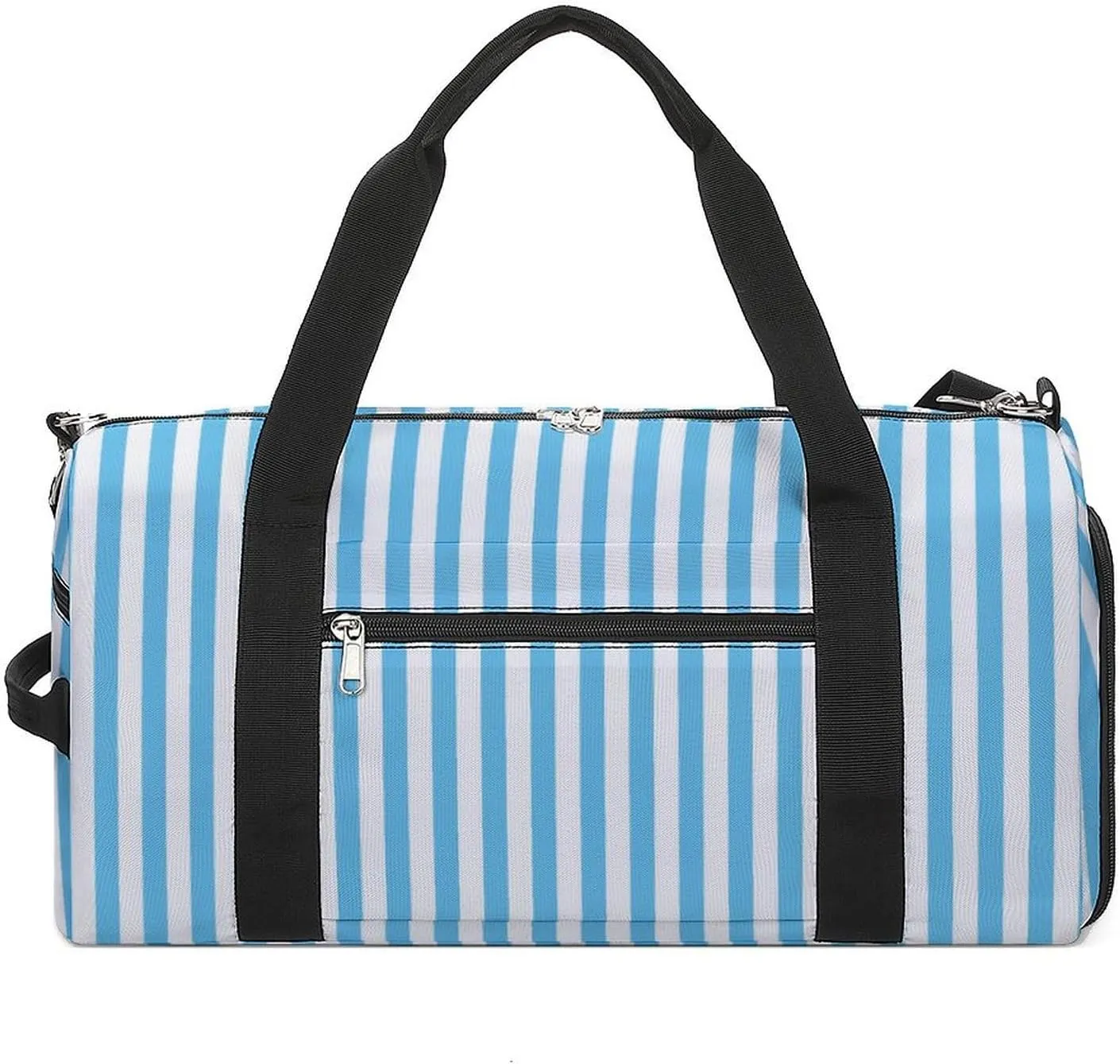 Gym Duffel Bag with Shoe Compartment Wet Pocket, Blue White Striped Travel Bag for Men Women
