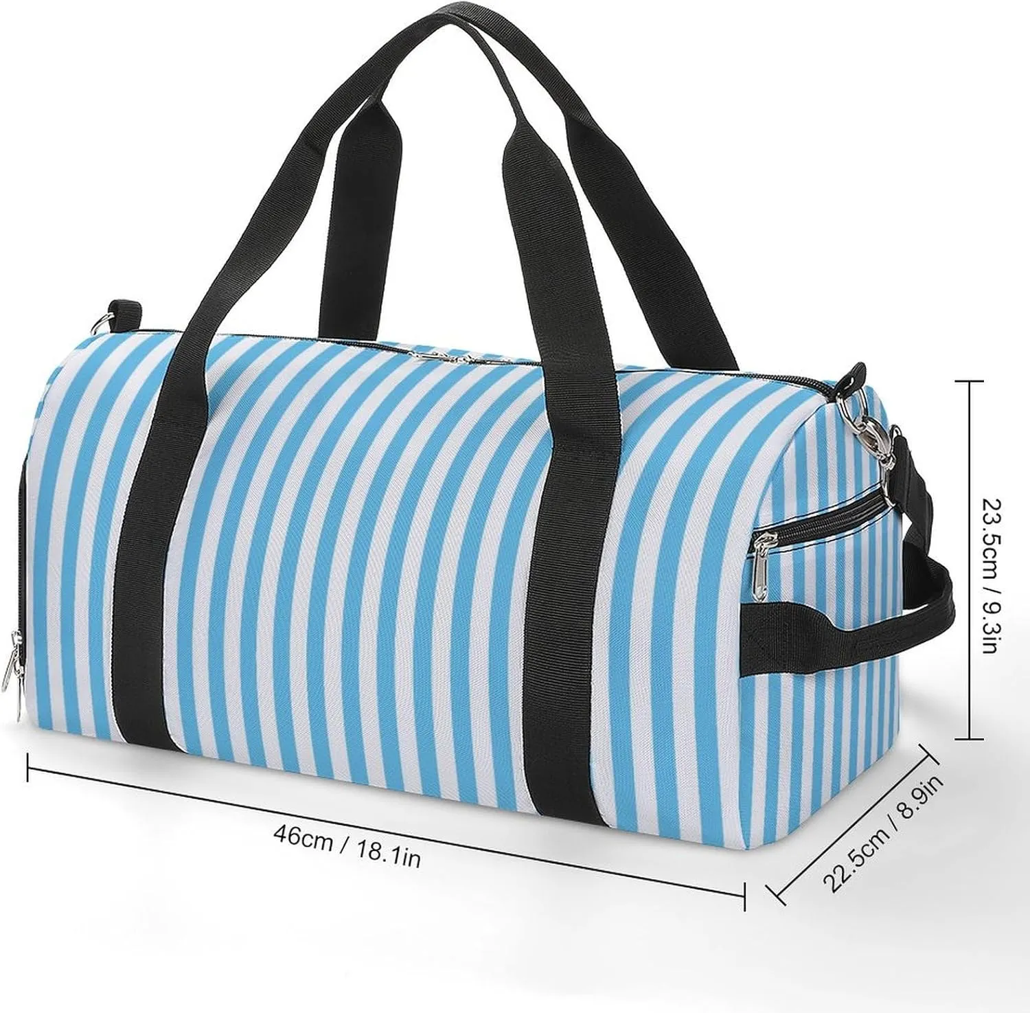 Gym Duffel Bag with Shoe Compartment Wet Pocket, Blue White Striped Travel Bag for Men Women