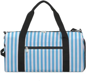 Gym Duffel Bag with Shoe Compartment Wet Pocket, Blue White Striped Travel Bag for Men Women