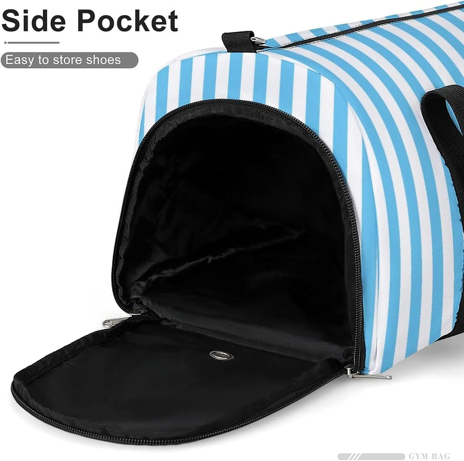 Gym Duffel Bag with Shoe Compartment Wet Pocket, Blue White Striped Travel Bag for Men Women