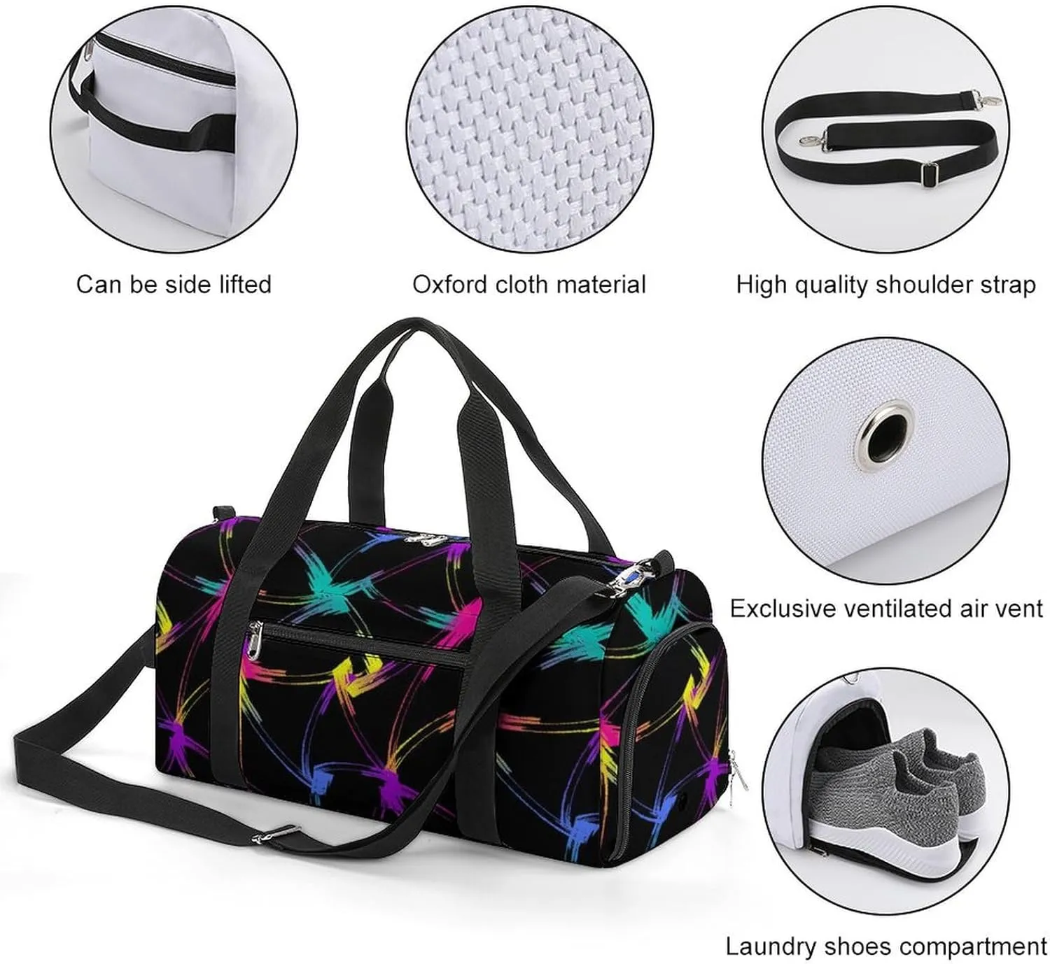 Gym Duffel Bag with Shoe Compartment Wet Pocket, Bright Neon Travel Bag for Men Women, style