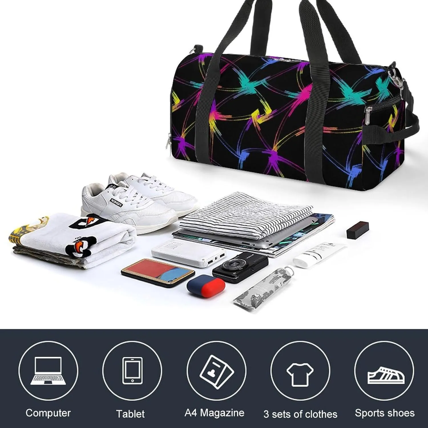 Gym Duffel Bag with Shoe Compartment Wet Pocket, Bright Neon Travel Bag for Men Women, style