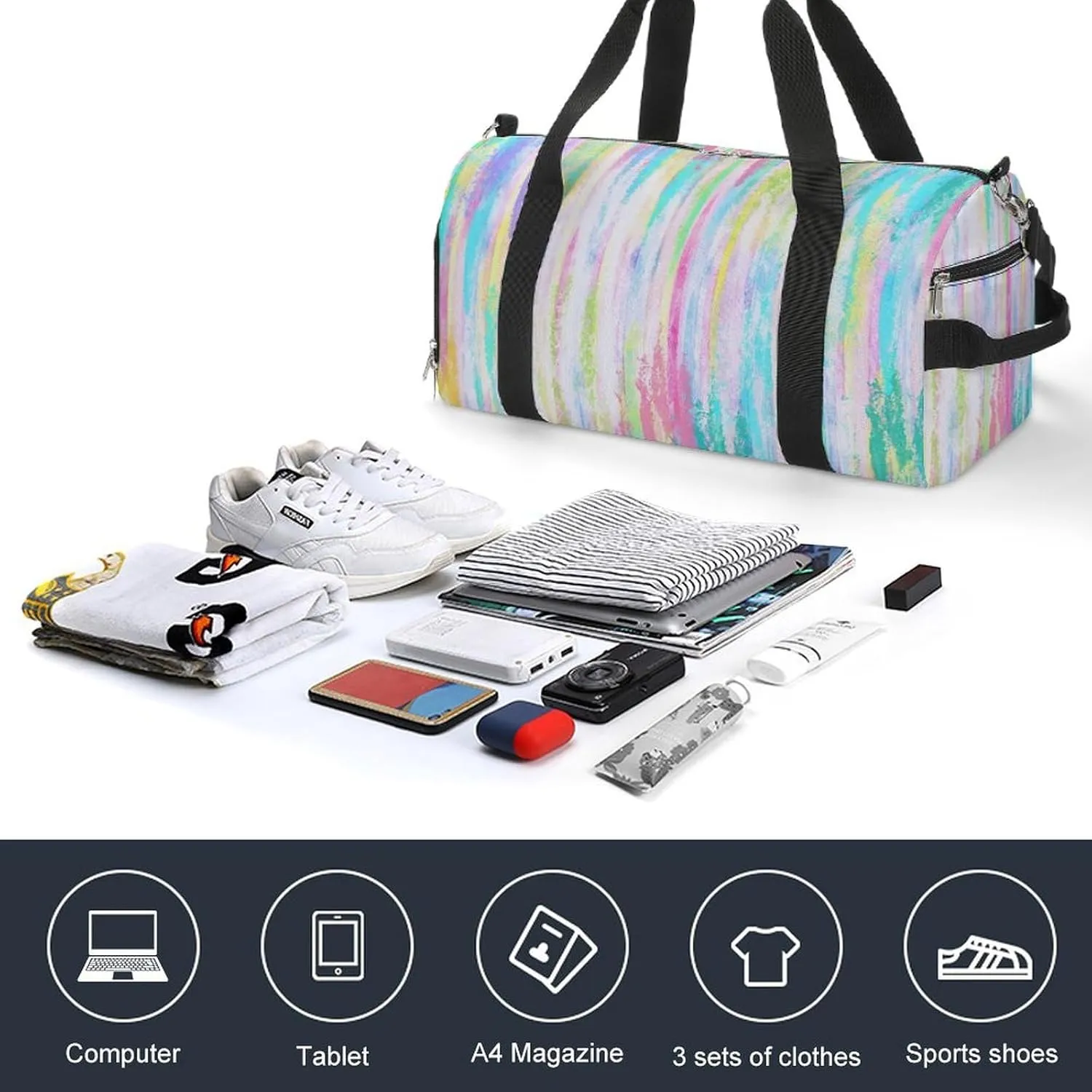 Gym Duffel Bag with Shoe Compartment Wet Pocket, Colorful Watercolor Travel Bag for Men Women, style-3