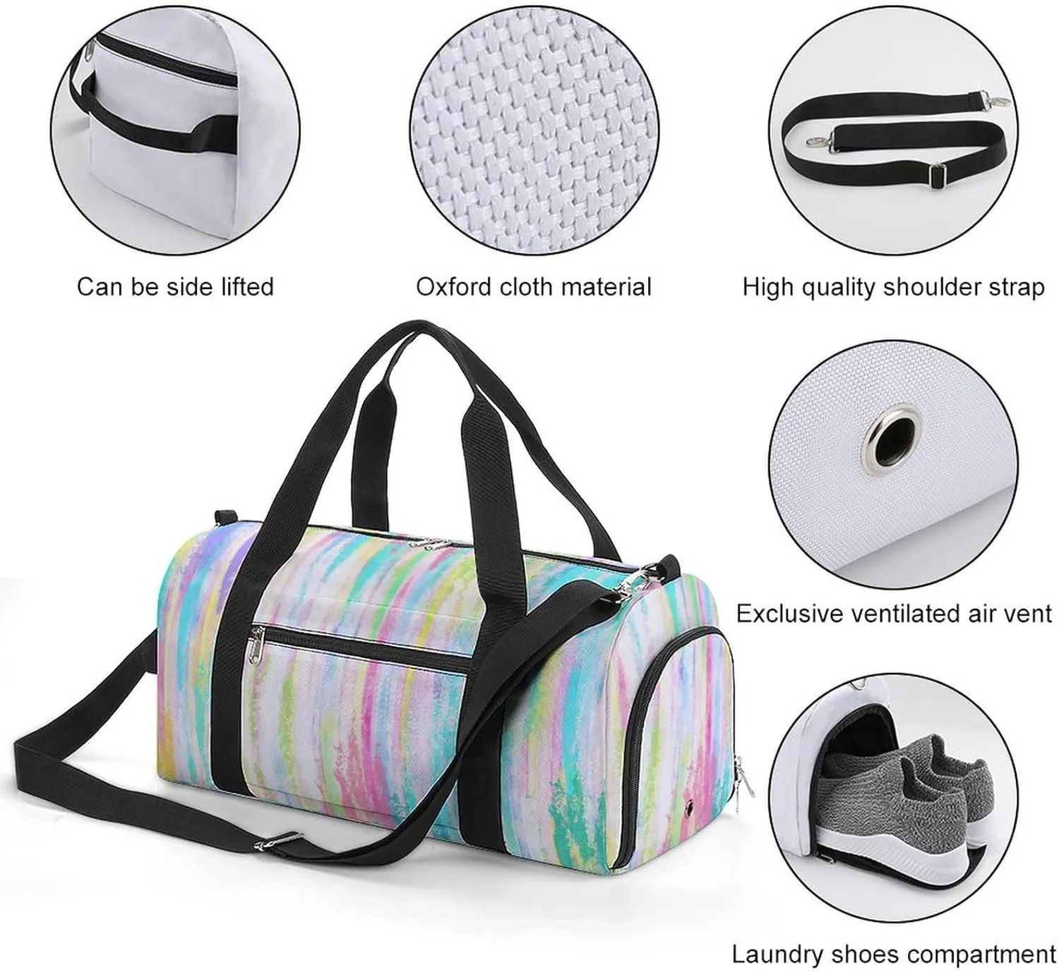 Gym Duffel Bag with Shoe Compartment Wet Pocket, Colorful Watercolor Travel Bag for Men Women, style-3