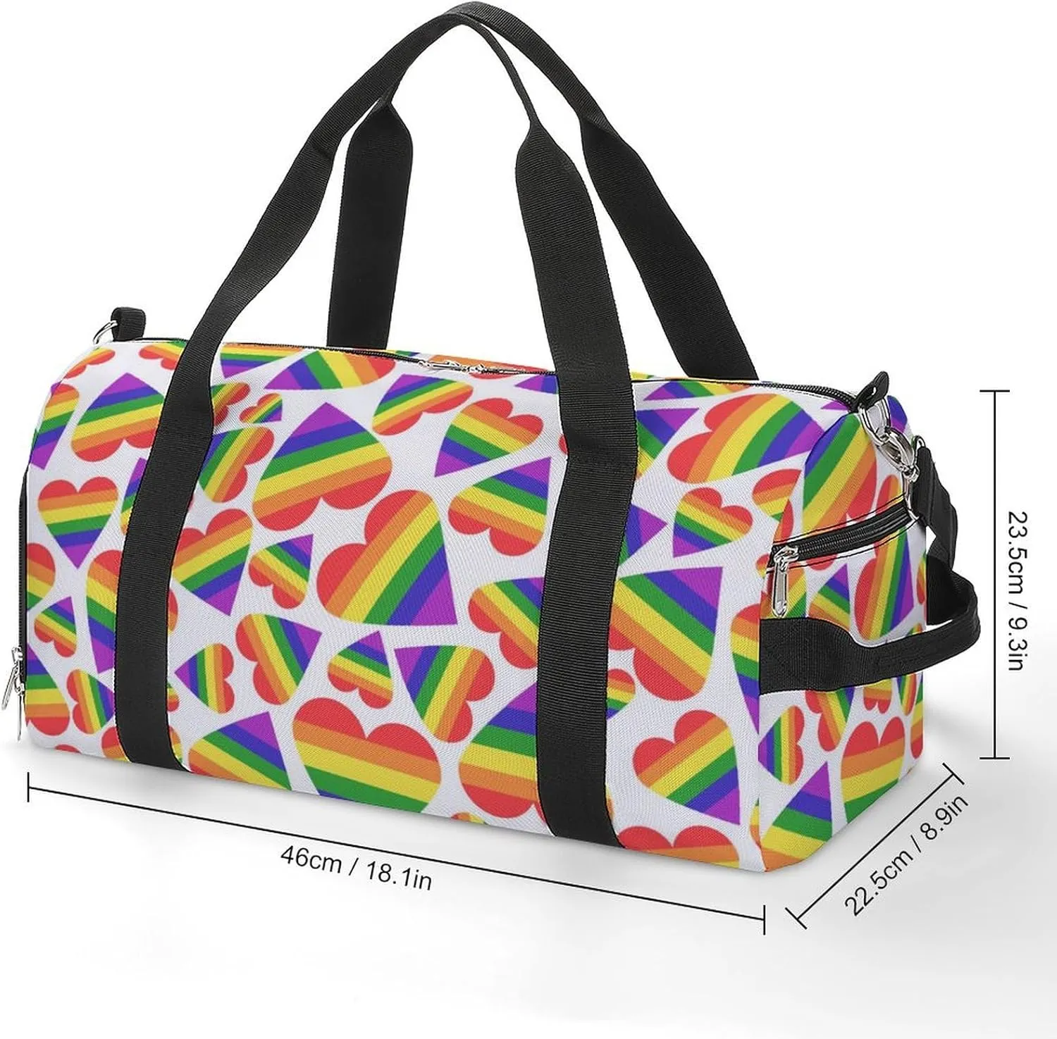 Gym Duffel Bag with Shoe Compartment Wet Pocket, Doodles Rainbow Travel Bag for Men Women