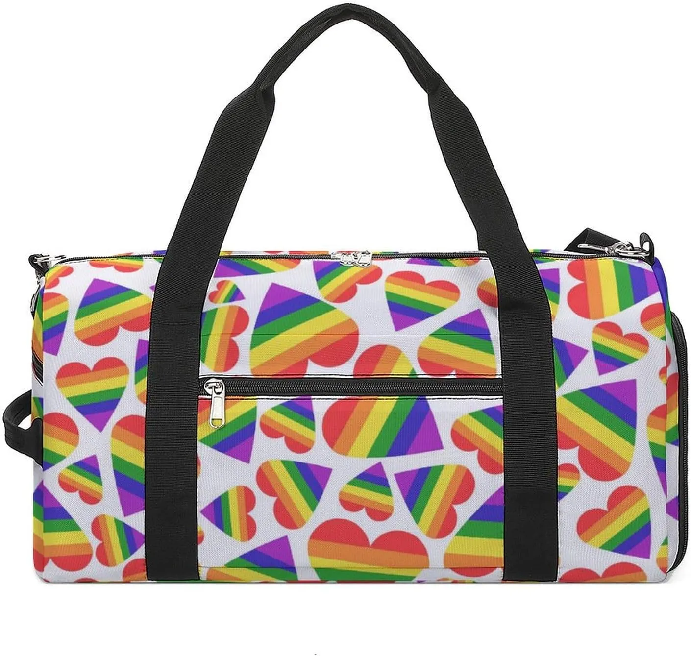 Gym Duffel Bag with Shoe Compartment Wet Pocket, Doodles Rainbow Travel Bag for Men Women