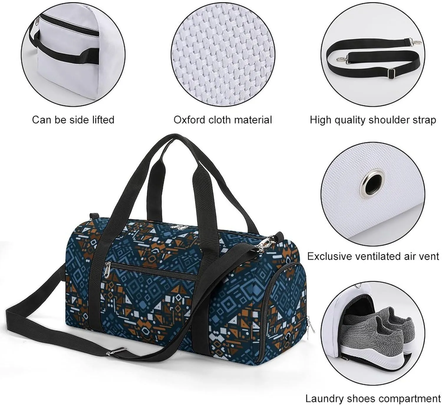 Gym Duffel Bag with Shoe Compartment Wet Pocket, Ethnic Striped Travel Bag for Men Women, style-2