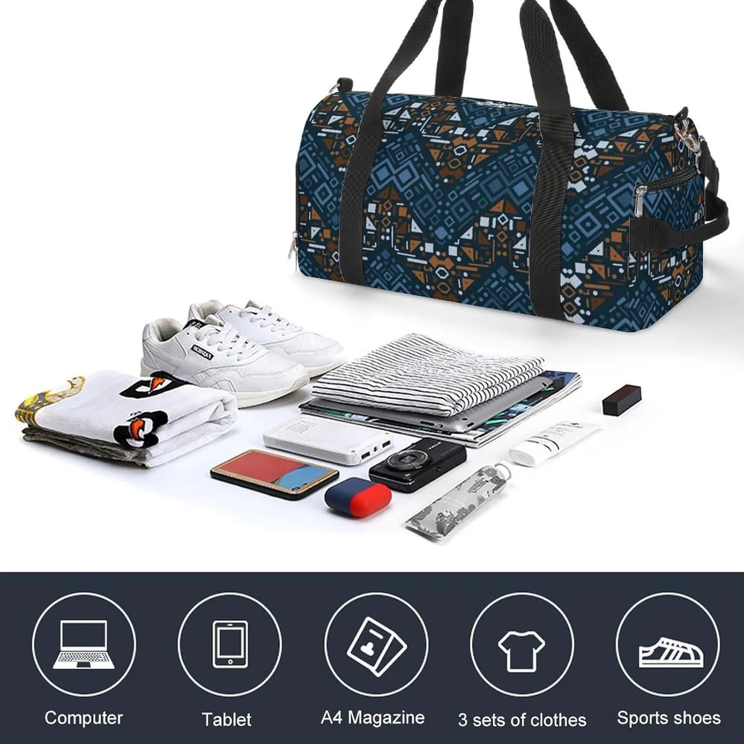 Gym Duffel Bag with Shoe Compartment Wet Pocket, Ethnic Striped Travel Bag for Men Women, style-2
