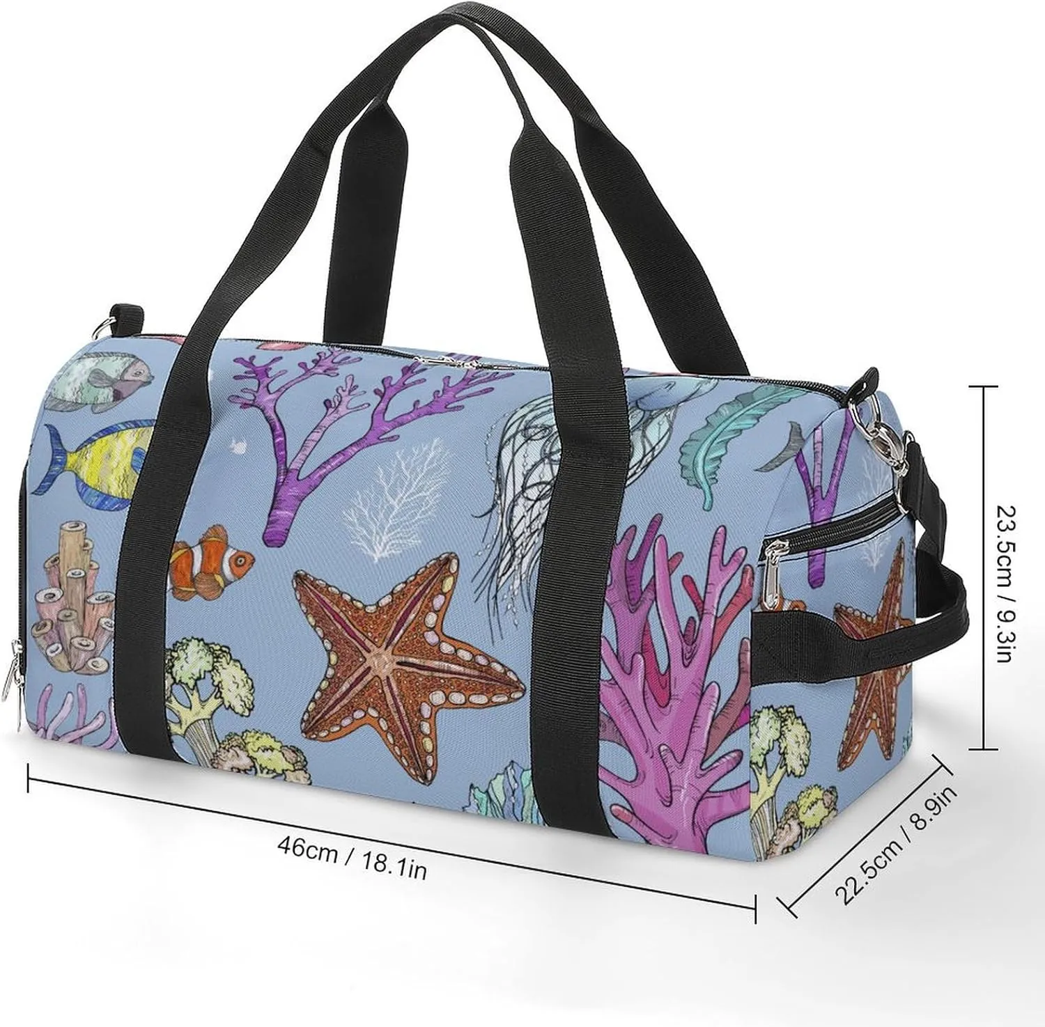 Gym Duffel Bag with Shoe Compartment Wet Pocket, Fish Cute Travel Bag for Men Women