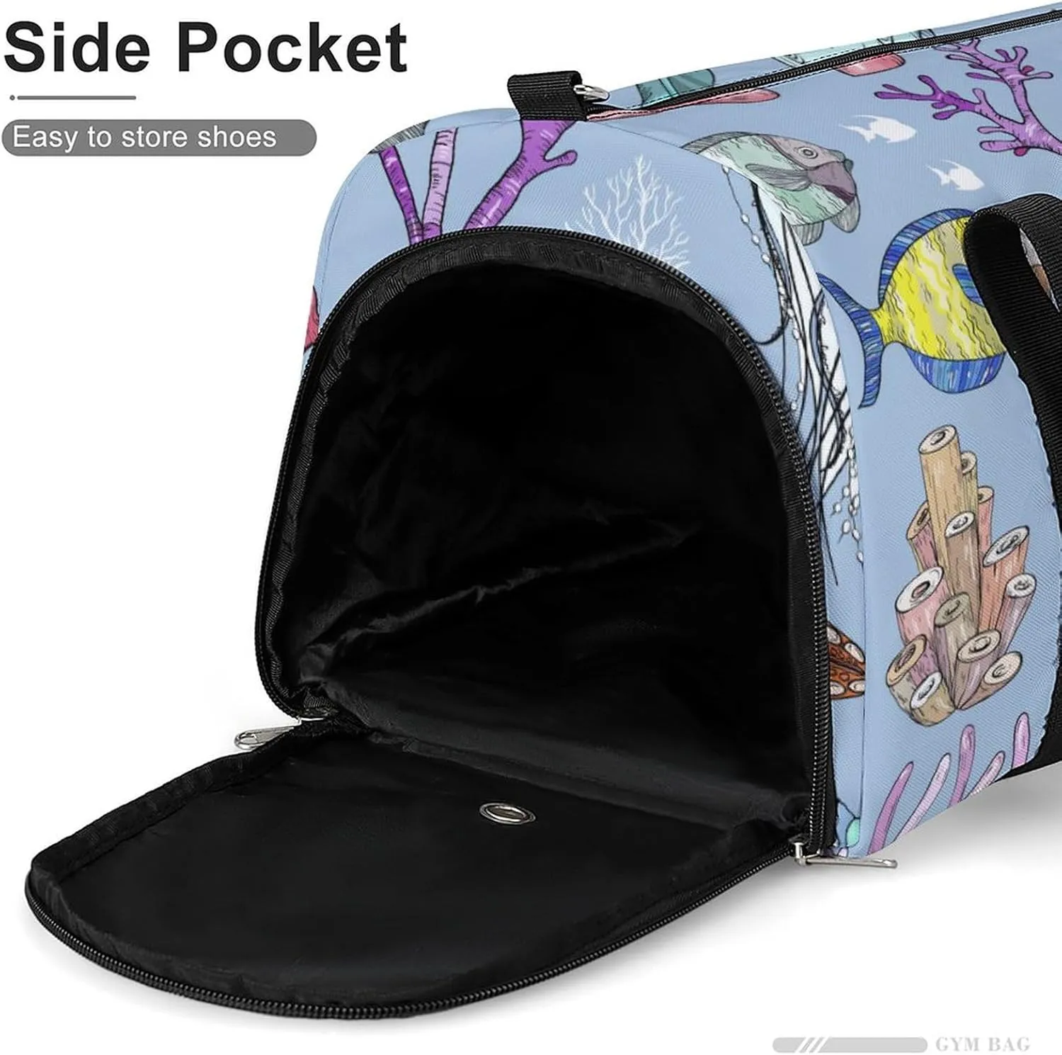 Gym Duffel Bag with Shoe Compartment Wet Pocket, Fish Cute Travel Bag for Men Women