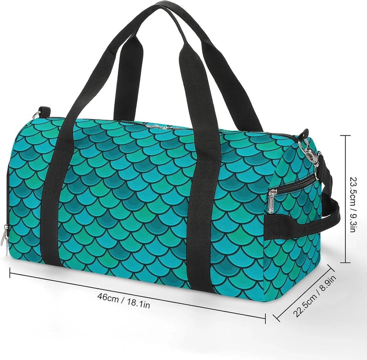 Gym Duffel Bag with Shoe Compartment Wet Pocket, Fish Scales Blue Pattern Travel Bag for Men Women, style-2