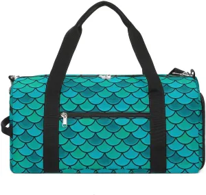 Gym Duffel Bag with Shoe Compartment Wet Pocket, Fish Scales Blue Pattern Travel Bag for Men Women, style-2