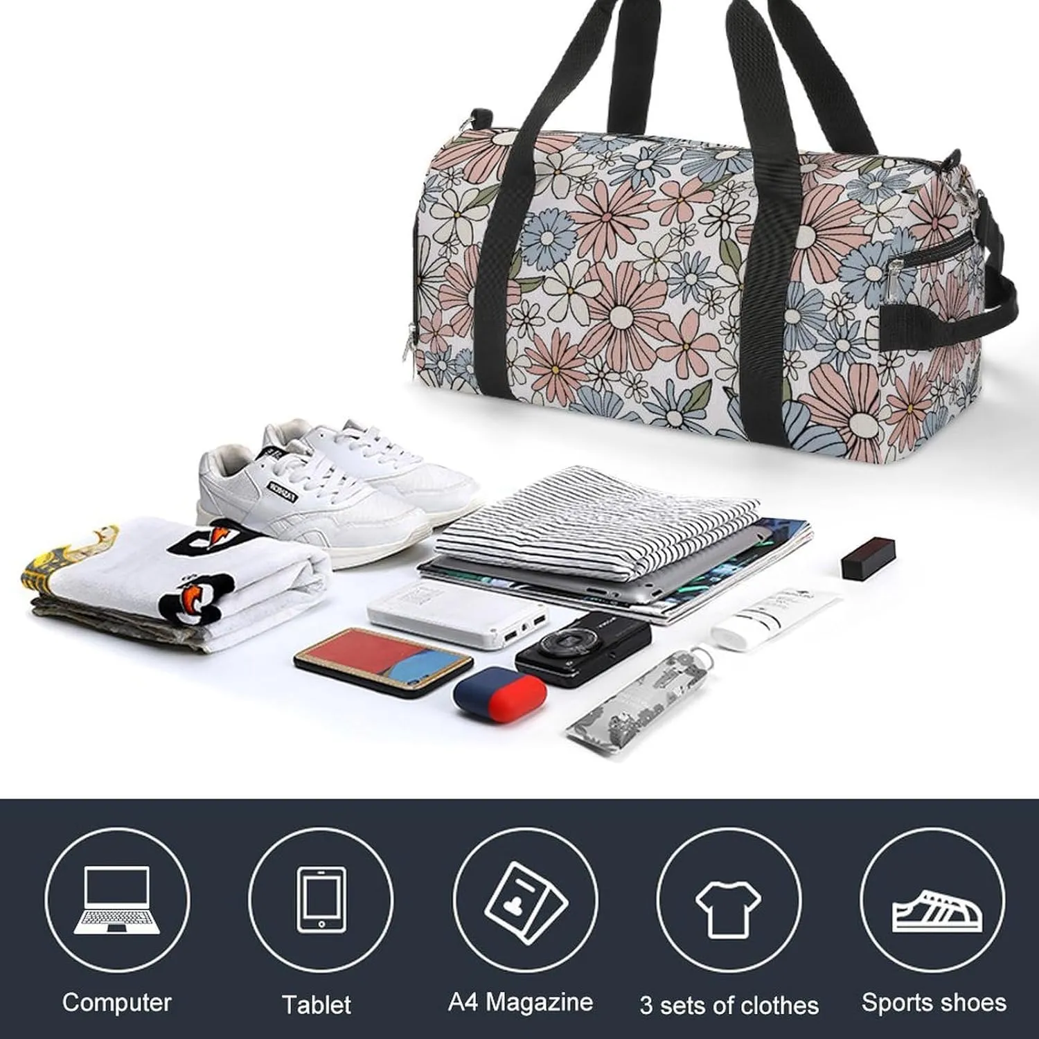 Gym Duffel Bag with Shoe Compartment Wet Pocket, Floral Colorful Travel Bag for Men Women, style